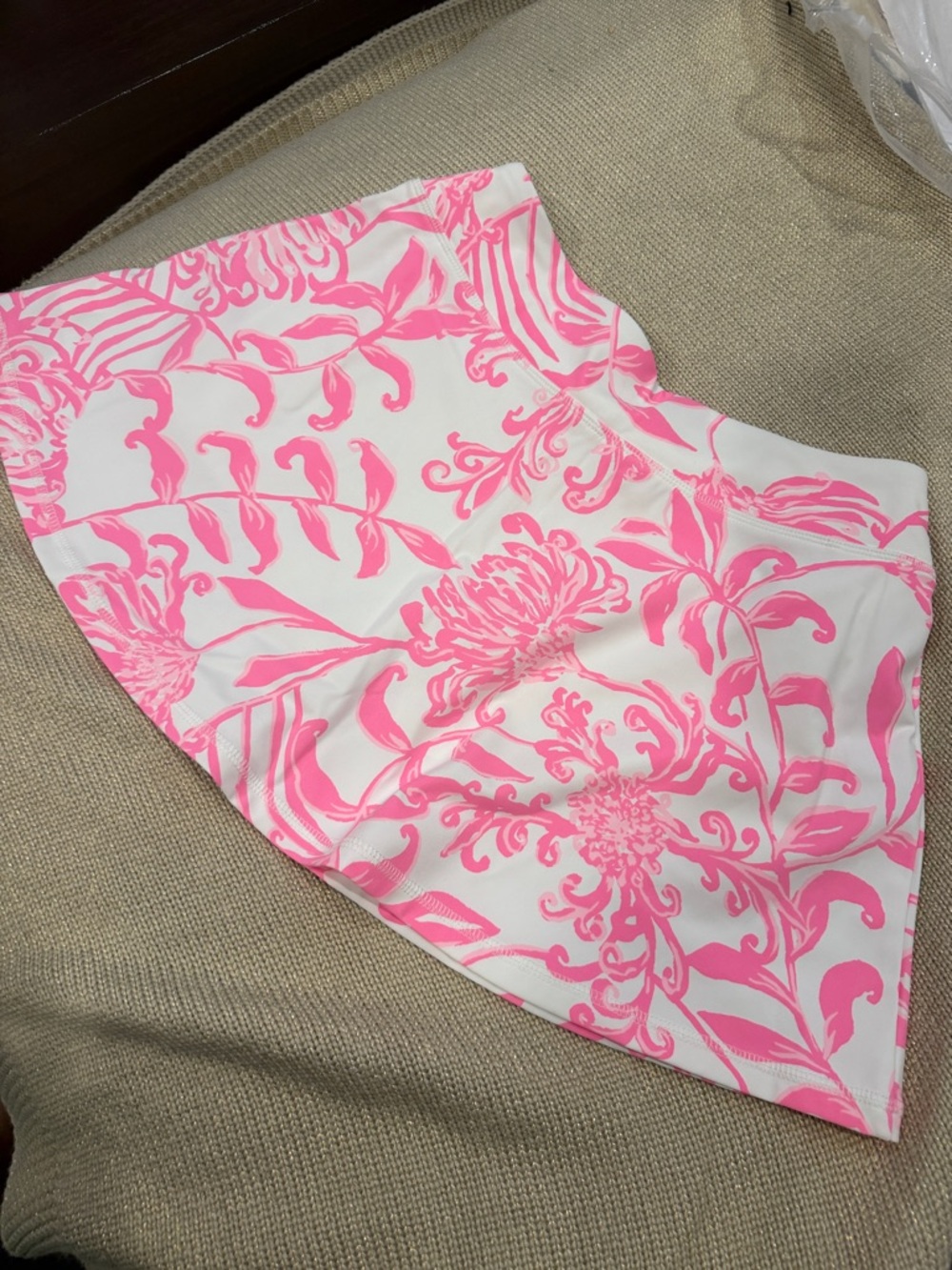 Lilly Pulitzer White Swim Skirt with Hot Pink Floral Print